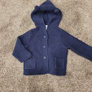 Baby Gap Navy Blue Knit Bear Ear Hooded Cardigan Sweater 6-12 Months